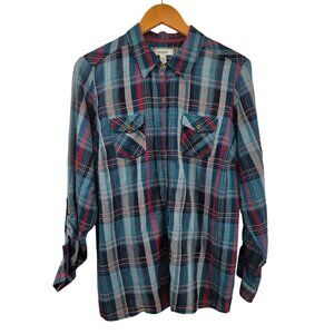 Dressbarn Womens Plaid Button-Up Shirt 1X‎ Long Sleeve